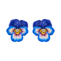 Les Néréides Blue Pansy and Faceted Crystal Clip On Earrings