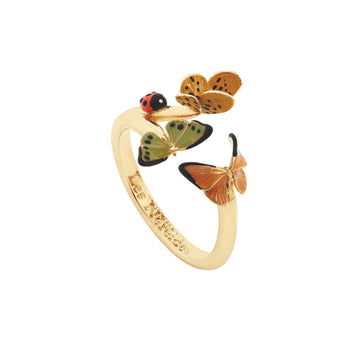 Les Néréides Colourful Butterfly and Enamelled Ladybird Adjustable Ring