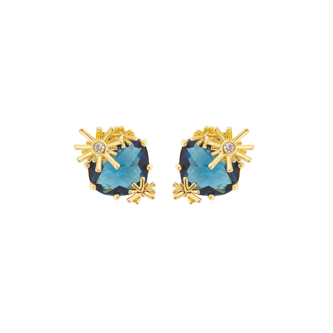 Les Néréides Gold Stars and Square stone Post Earrings