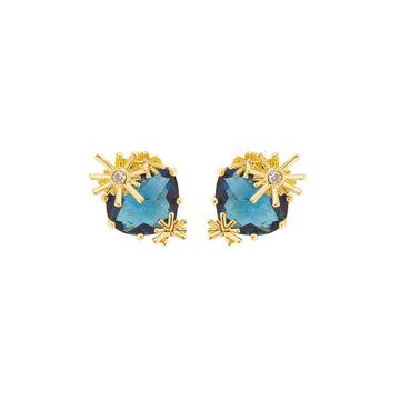 Les Néréides Gold Stars and Square stone Post Earrings