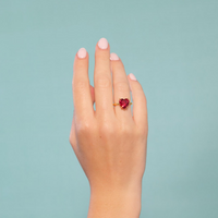 Les Néréides Garnet Red Diamantine Heart Solitaire Ring