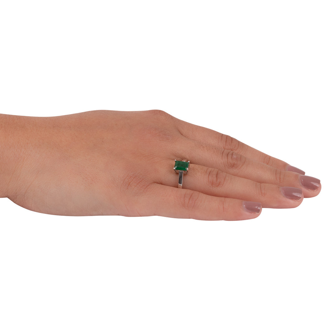 Silver Emerald Cut Gemstone Ring