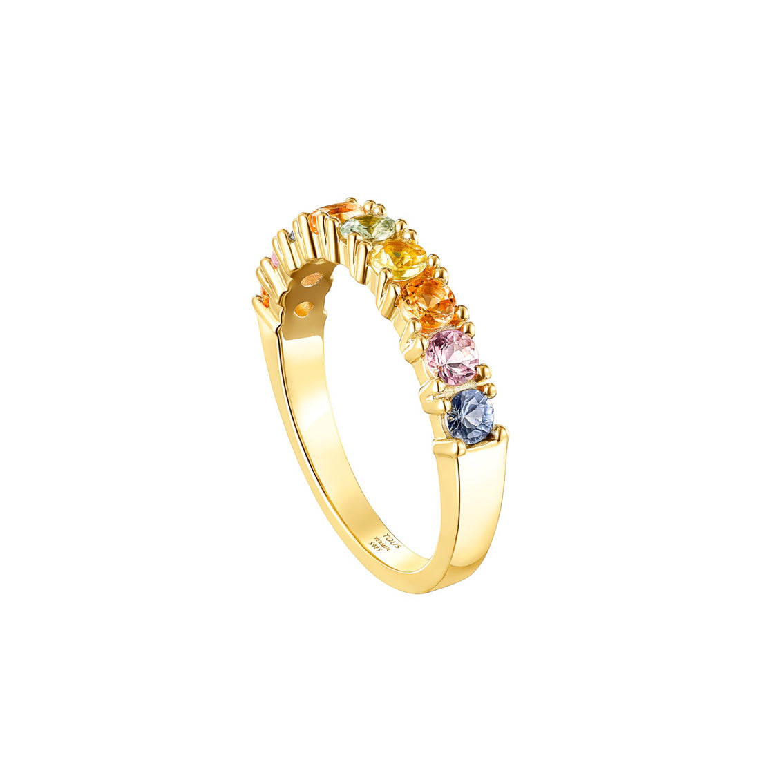 TOUS Vermeil Silver Half Alliance Ring with Glaring Multicoloured Sapphires