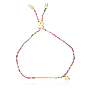 TOUS Vermeil Silver Clover Bracelet with Multicoloured Cord