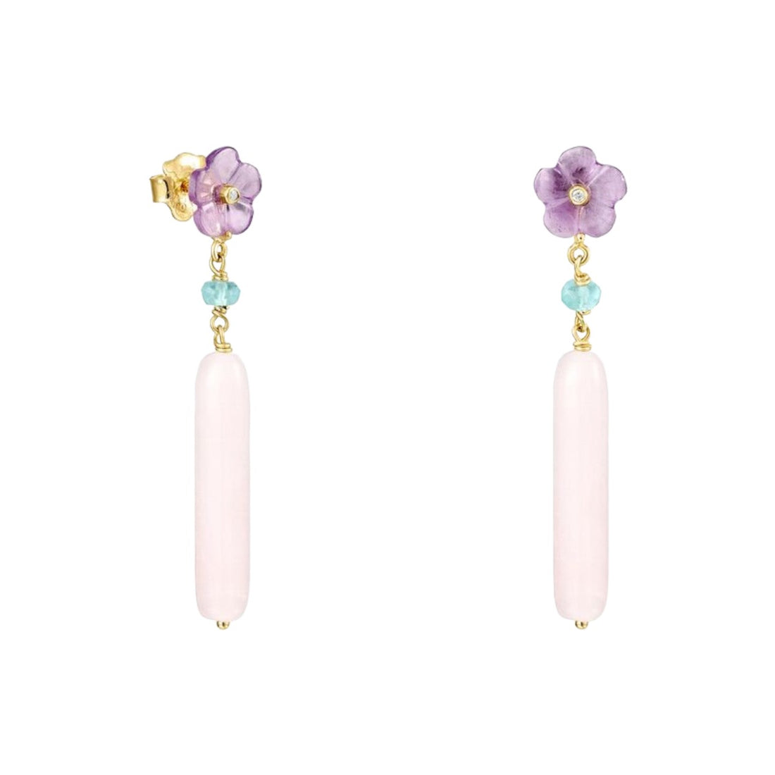 TOUS 18Kt Gold Earrings with Amethysts and Pink Opals
