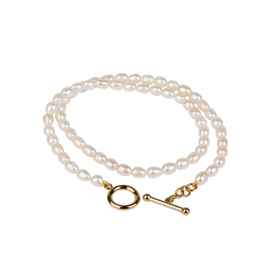 Double Wrap Pearl Bracelet with Gold Plated Toggle