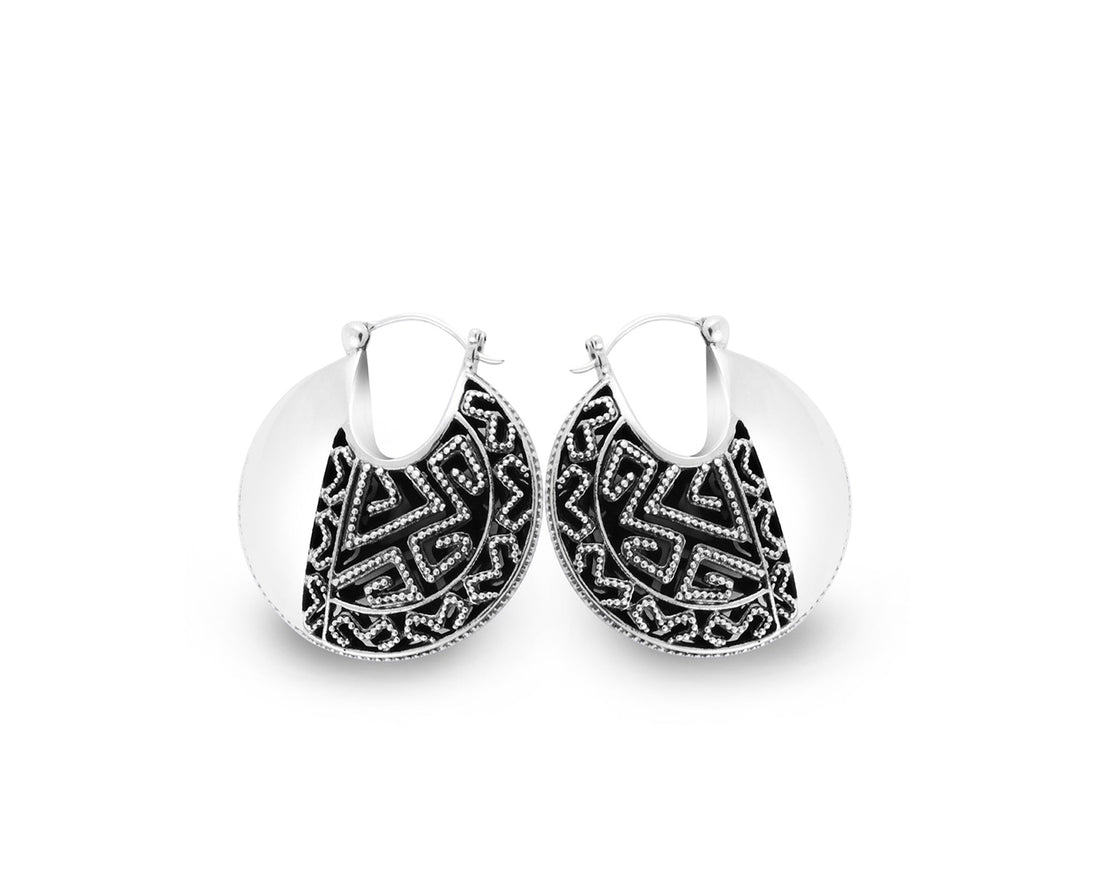 Bali Collection Songket Silver Circular Earrings