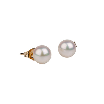 Yellow Gold 6.5-7.0mm Akoya Cultured Pearl Studs