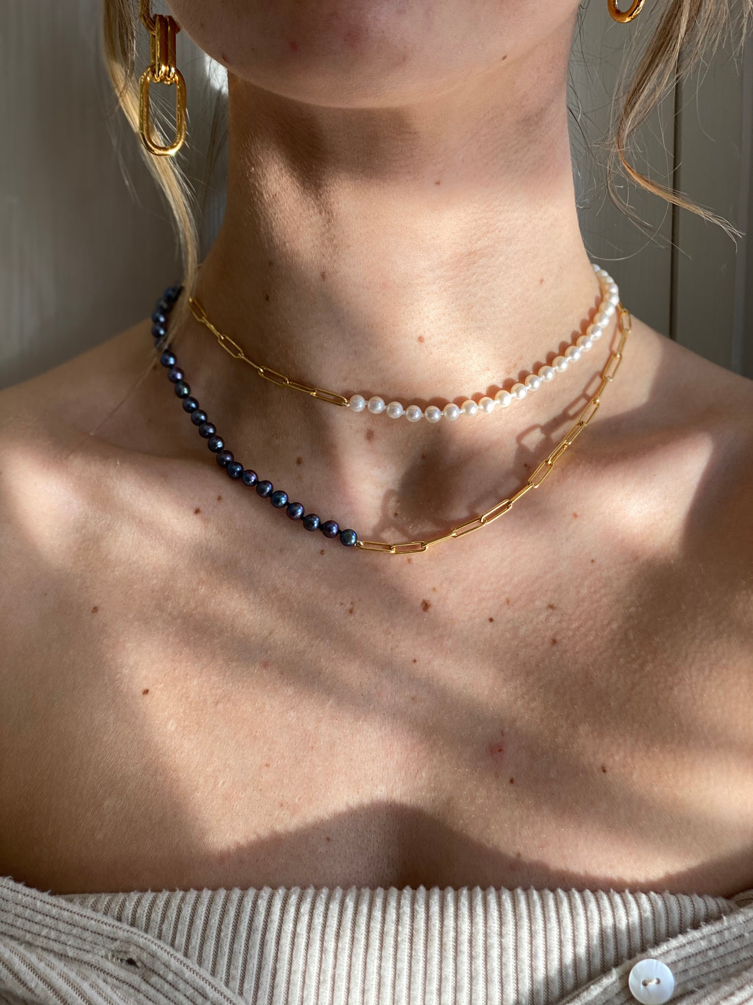 Fresh Water Pearl & Paperclip Necklace