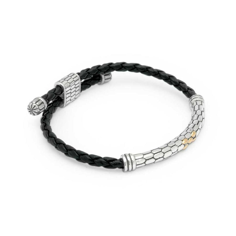 Bali Collection Silver & Gold Snake Motif Leather Braided Bracelet