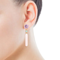 TOUS 18Kt Gold Earrings with Amethysts and Pink Opals