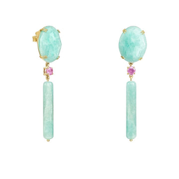 TOUS 18Kt Gold Earrings with Amazonite & Rubies