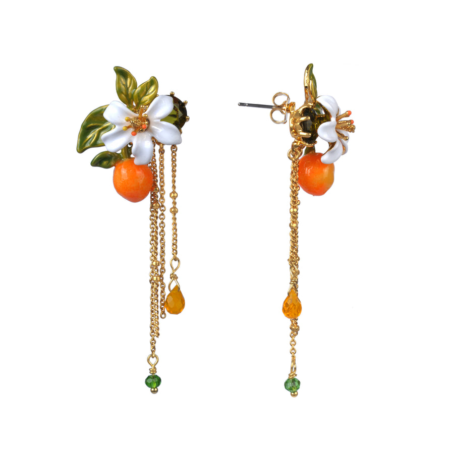Les Néréides Orange, Orange Blossom and Chains Stud Earrings