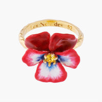 Les Néréides Red Pansy and Faceted Crystal Cocktail Ring