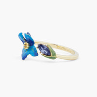 Les Néréides Siberian Iris and Faceted Glass Adjustable Ring